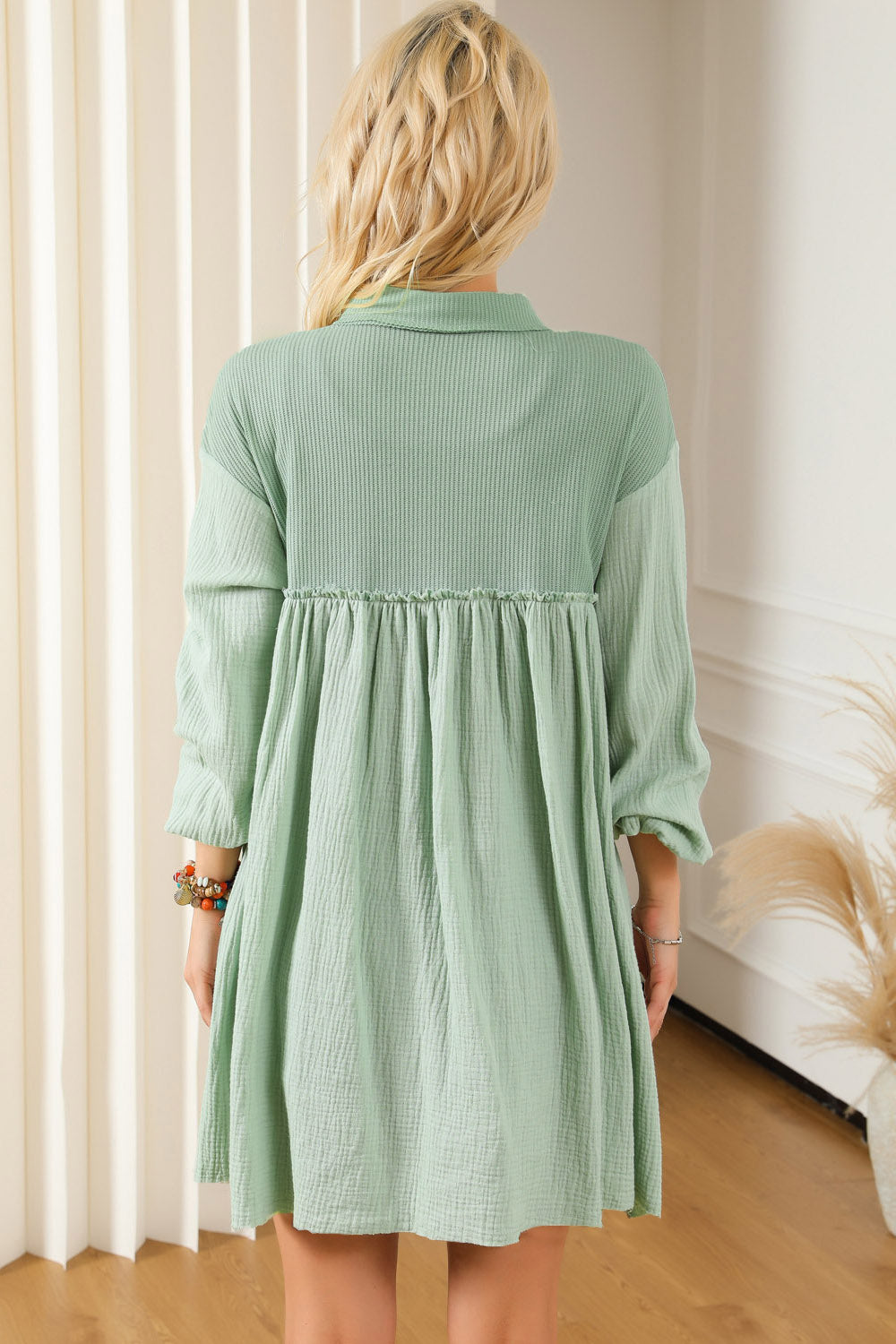 Gauze Buttoned Mini Dress with Pockets