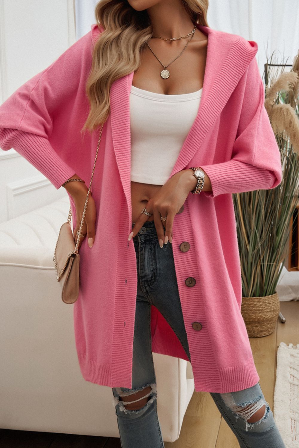 Button Up Hooded Cardigan
