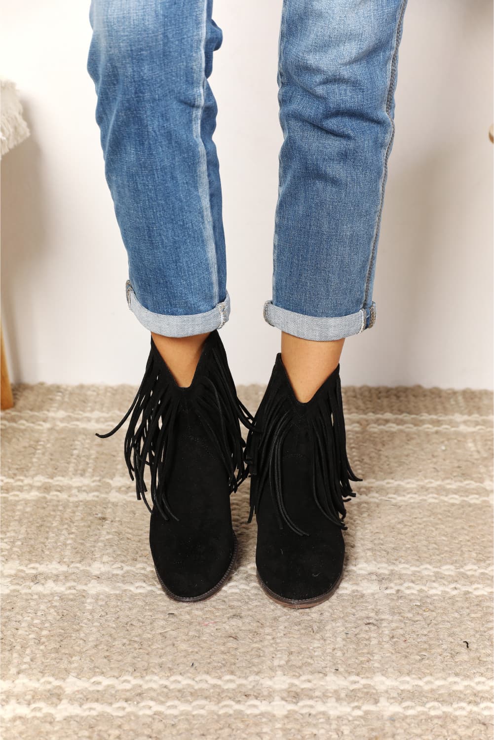 Black Fringe Cowboy Western Ankle Boots