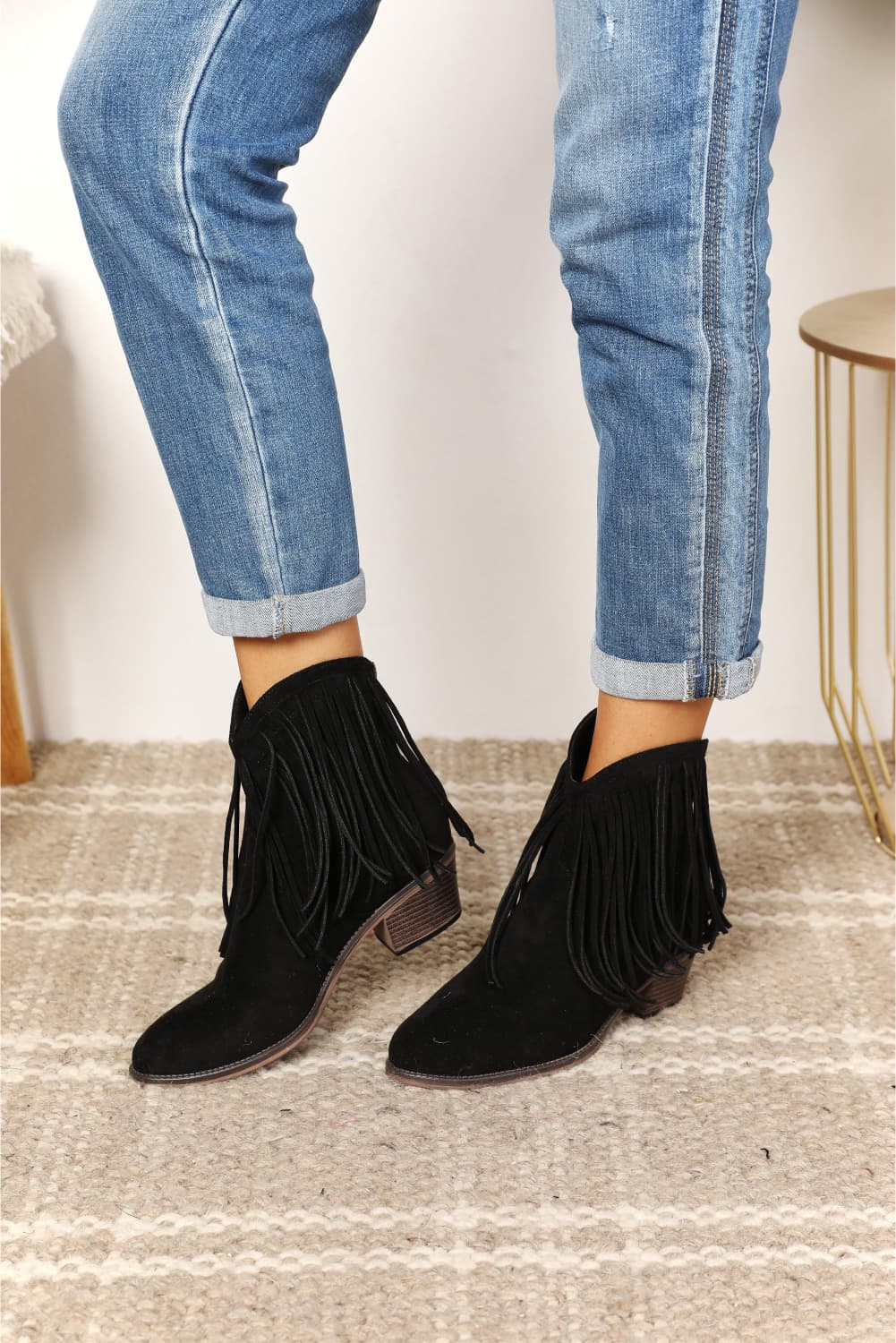 Black Fringe Cowboy Western Ankle Boots