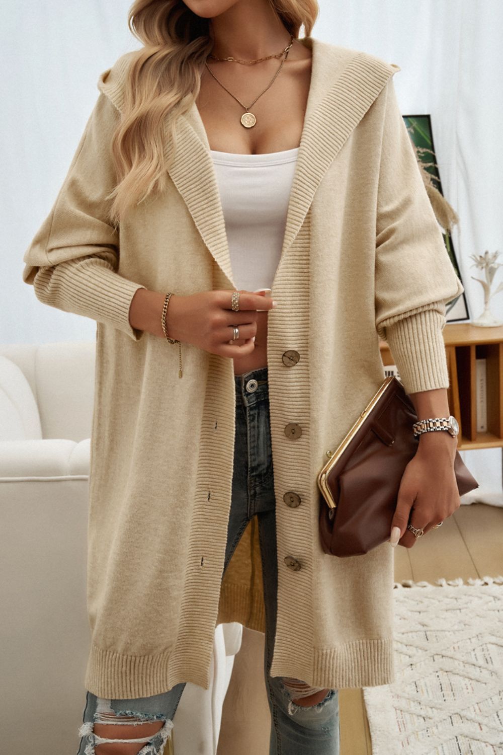 Button Up Hooded Cardigan