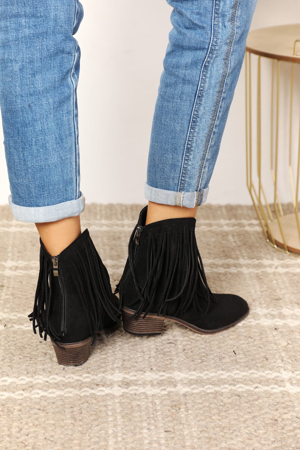 Black Fringe Cowboy Western Ankle Boots
