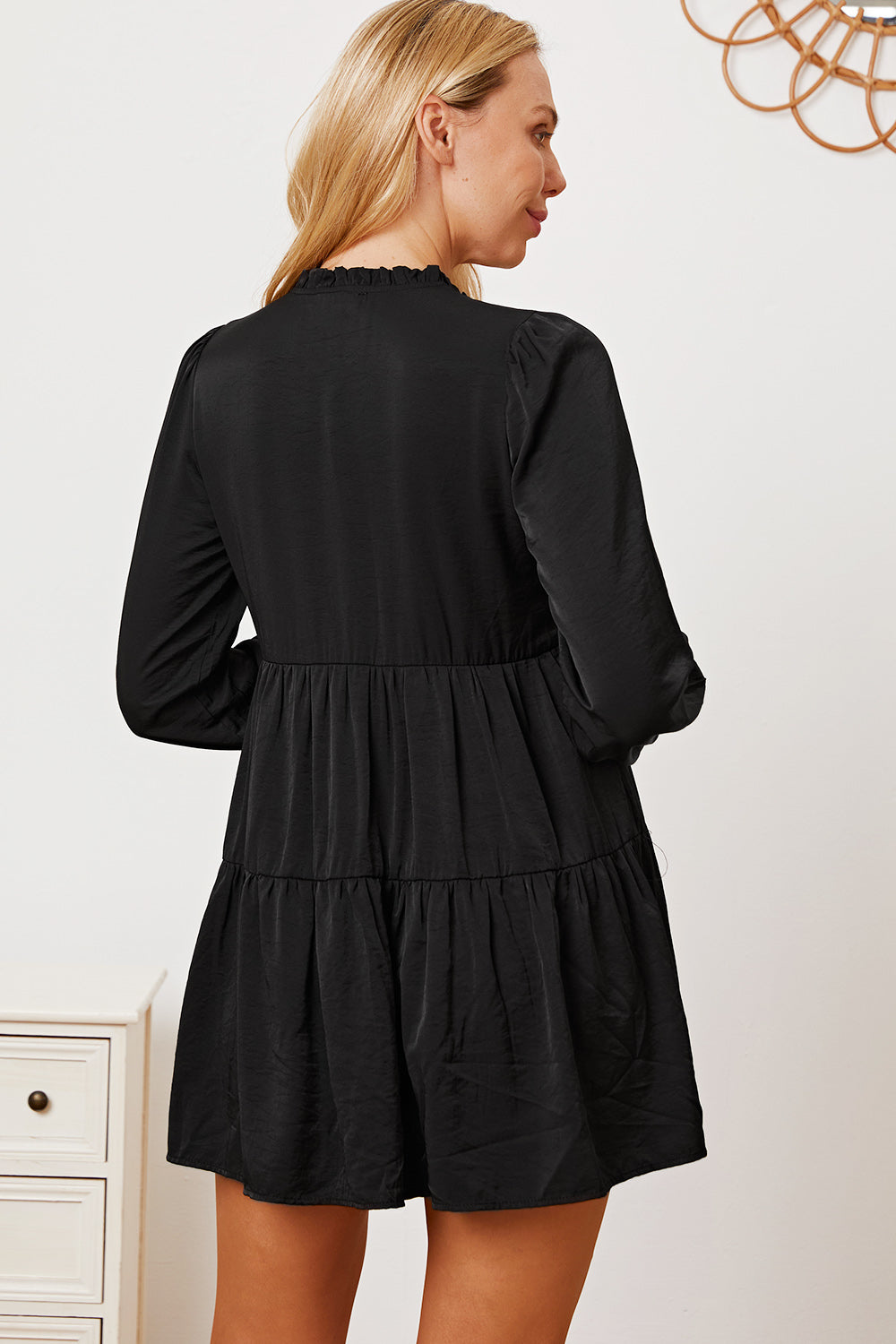 Ruffled Button Up Long Sleeve Dress