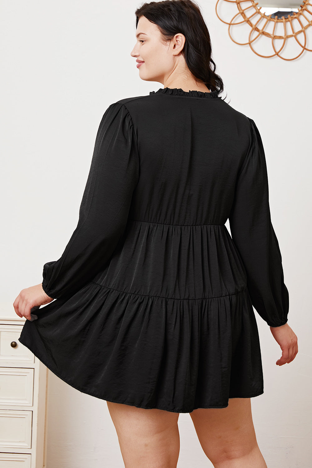 Ruffled Button Up Long Sleeve Dress