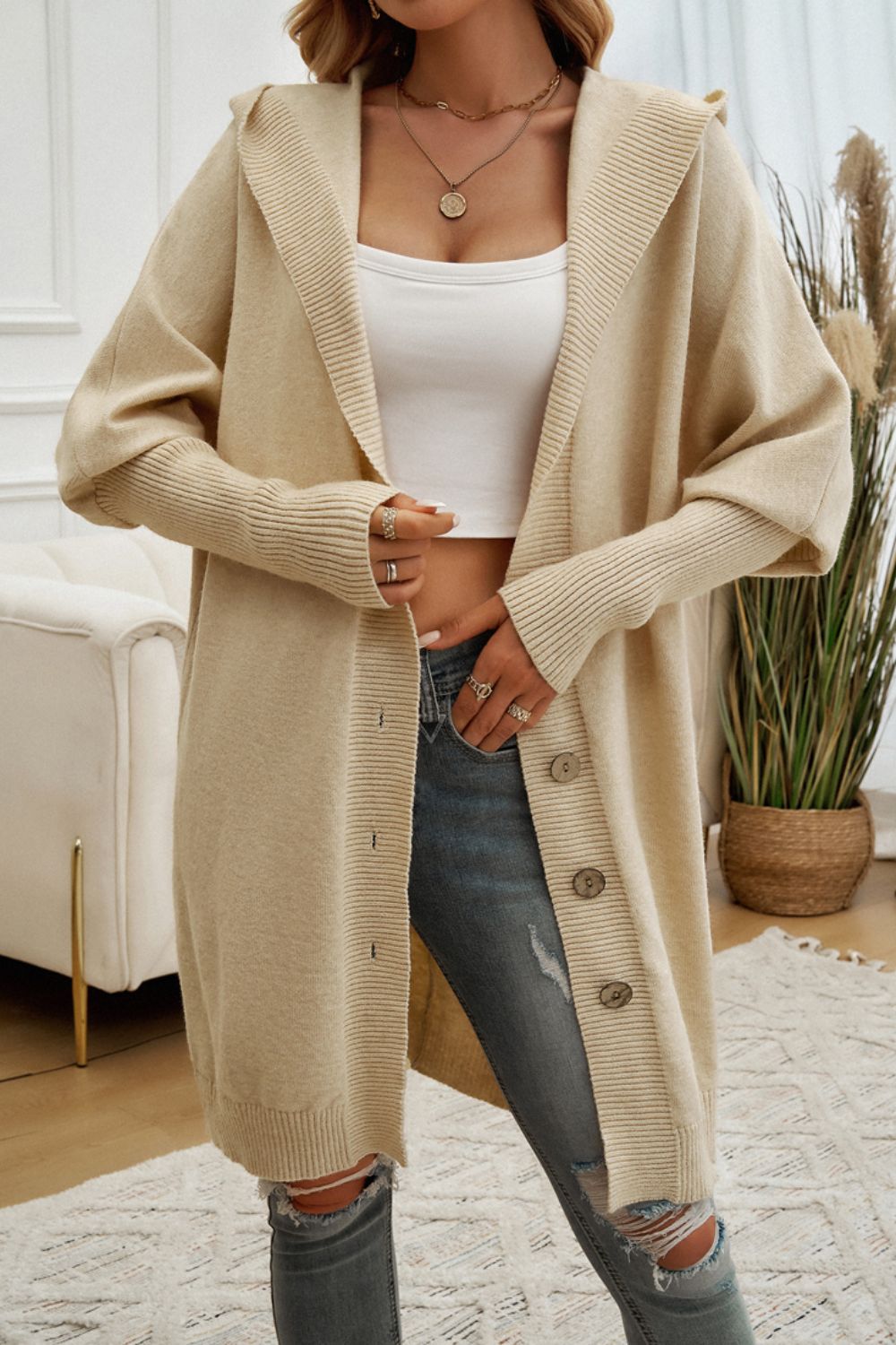 Button Up Hooded Cardigan
