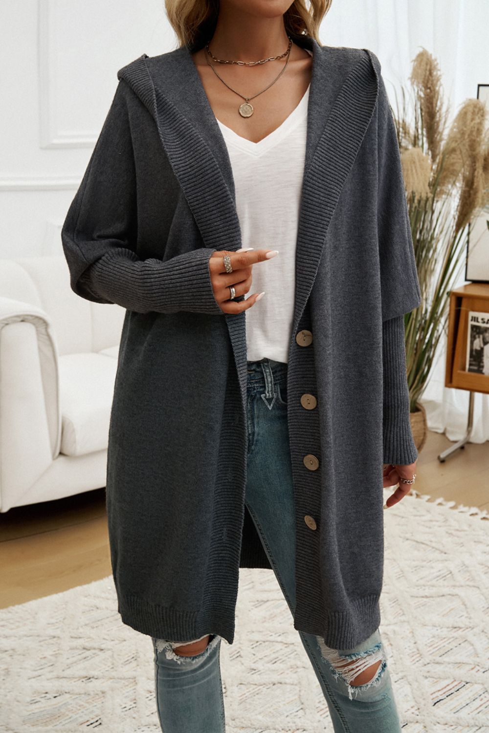 Button Up Hooded Cardigan