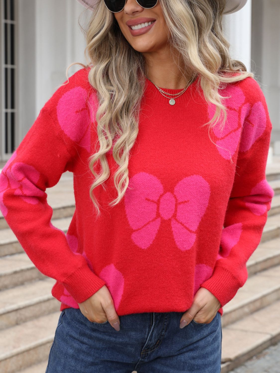 Hello Bow Pattern Sweater
