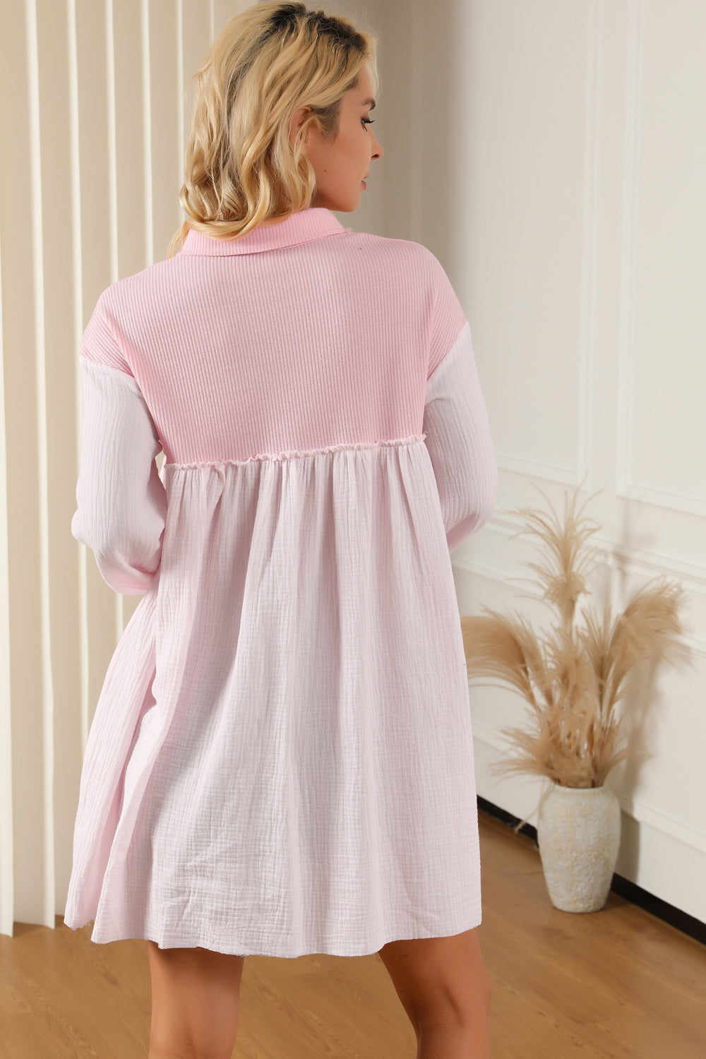 Gauze Buttoned Mini Dress with Pockets