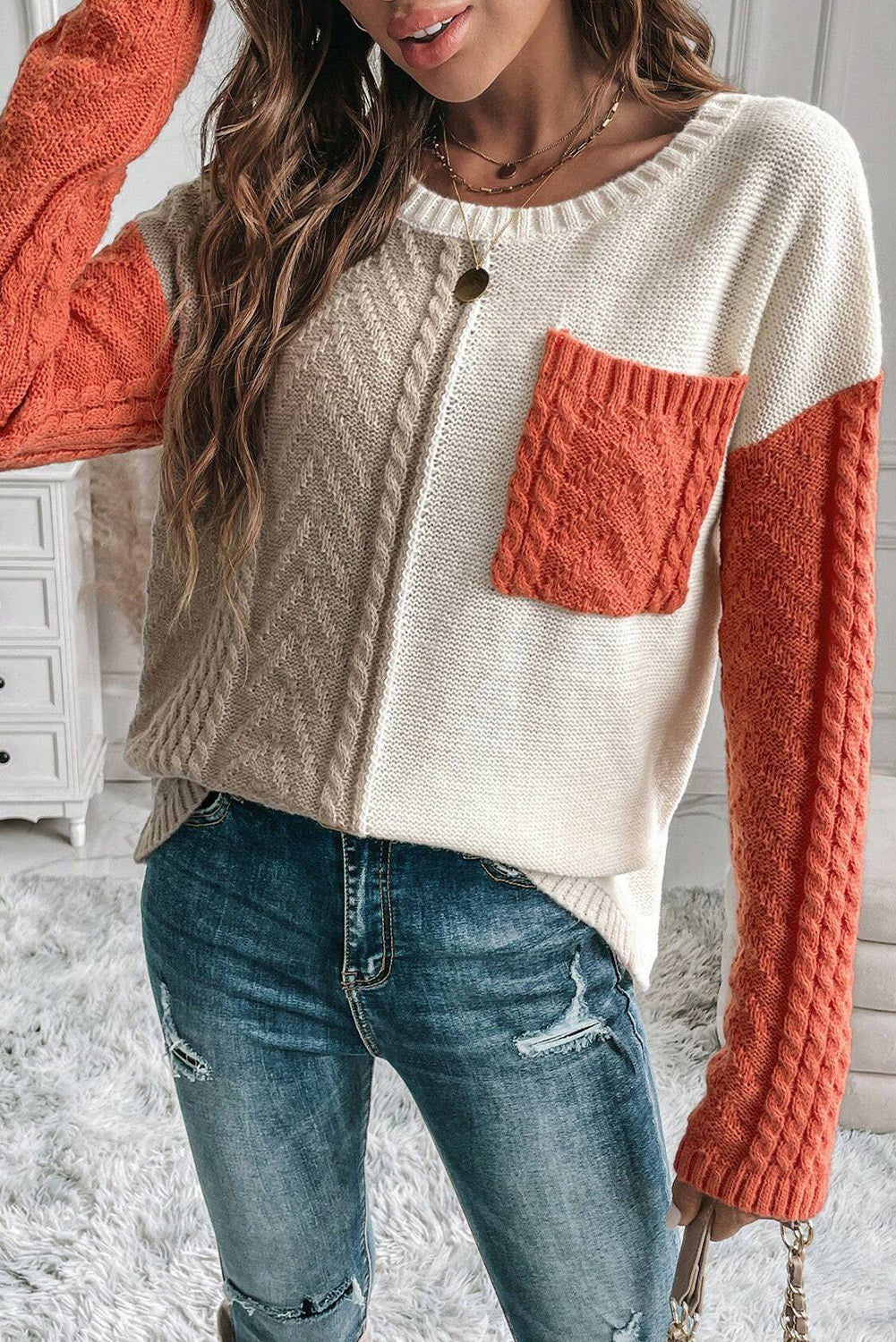 Pocketed Color Block Sweater