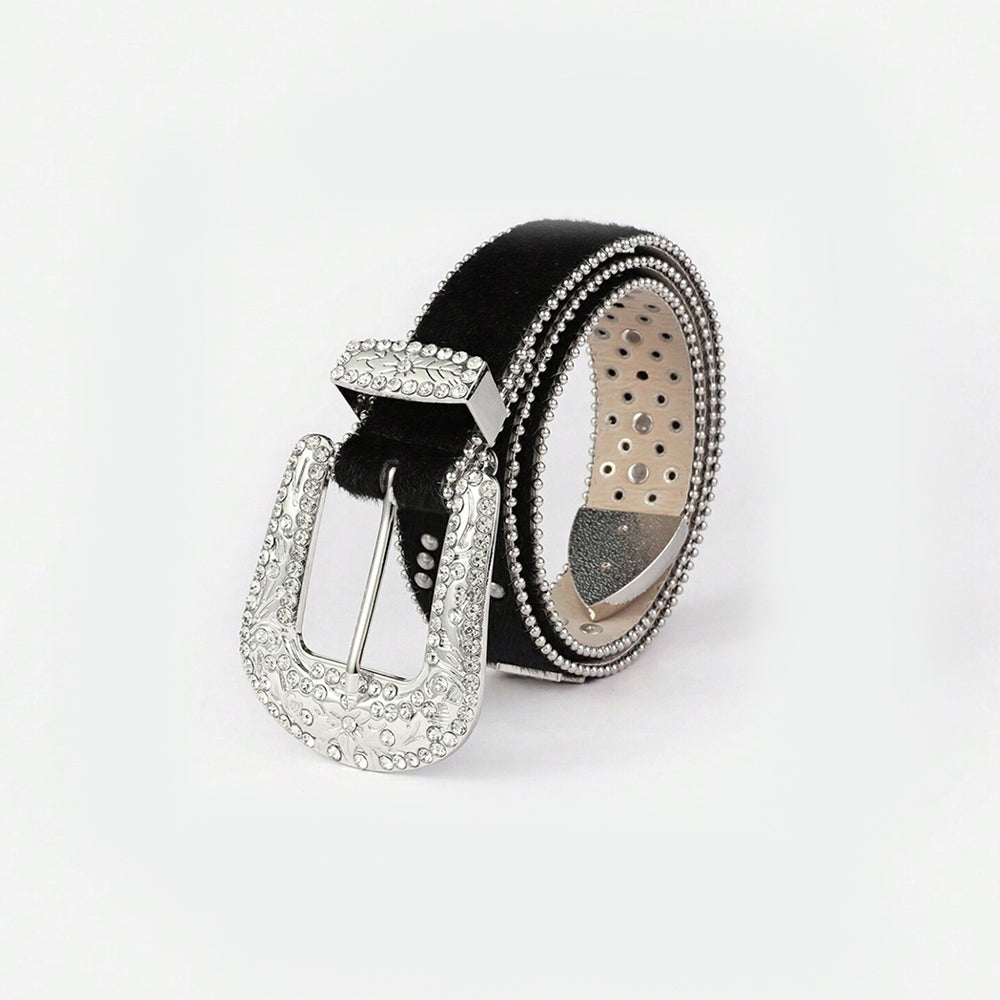 Leather Inlaid Rhinestone Belt