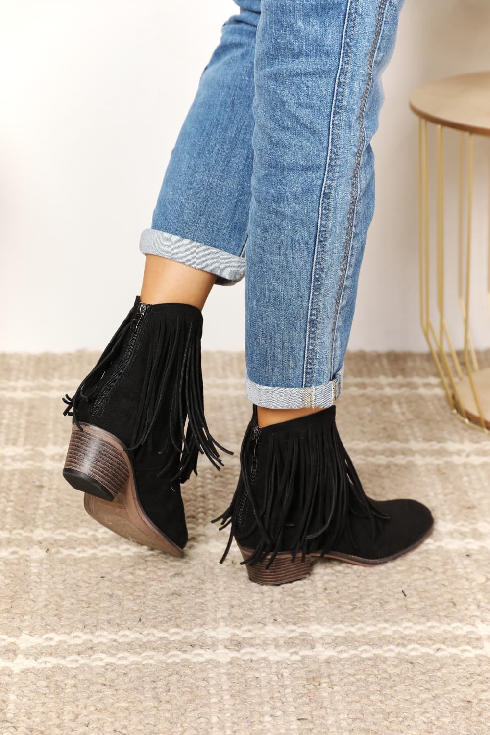 Black Fringe Cowboy Western Ankle Boots