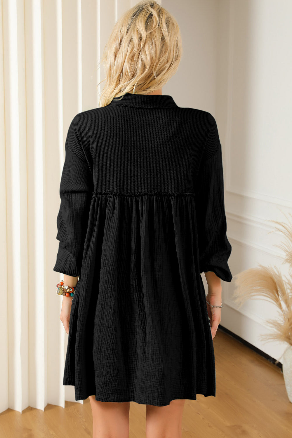 Gauze Buttoned Mini Dress with Pockets