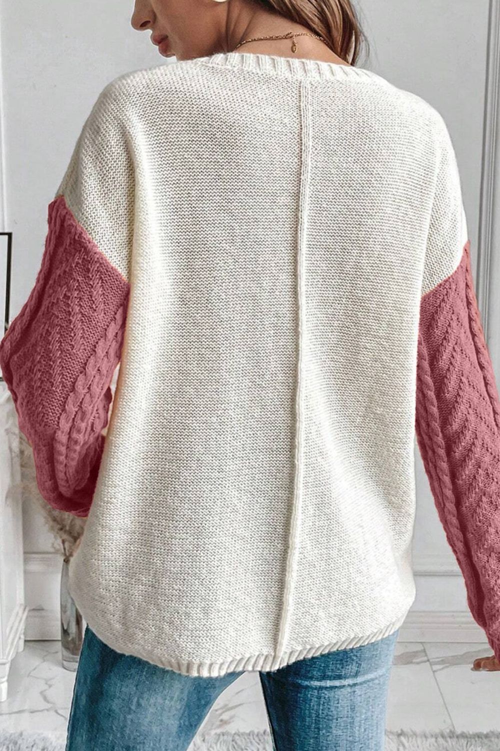 Pocketed Color Block Sweater