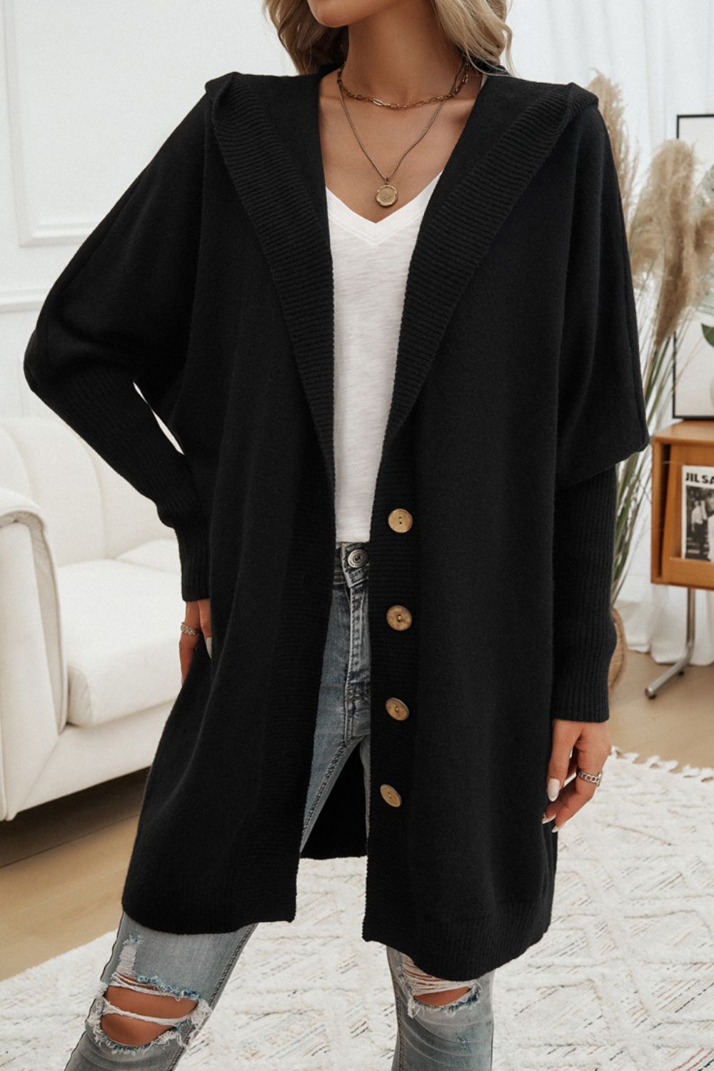 Button Up Hooded Cardigan