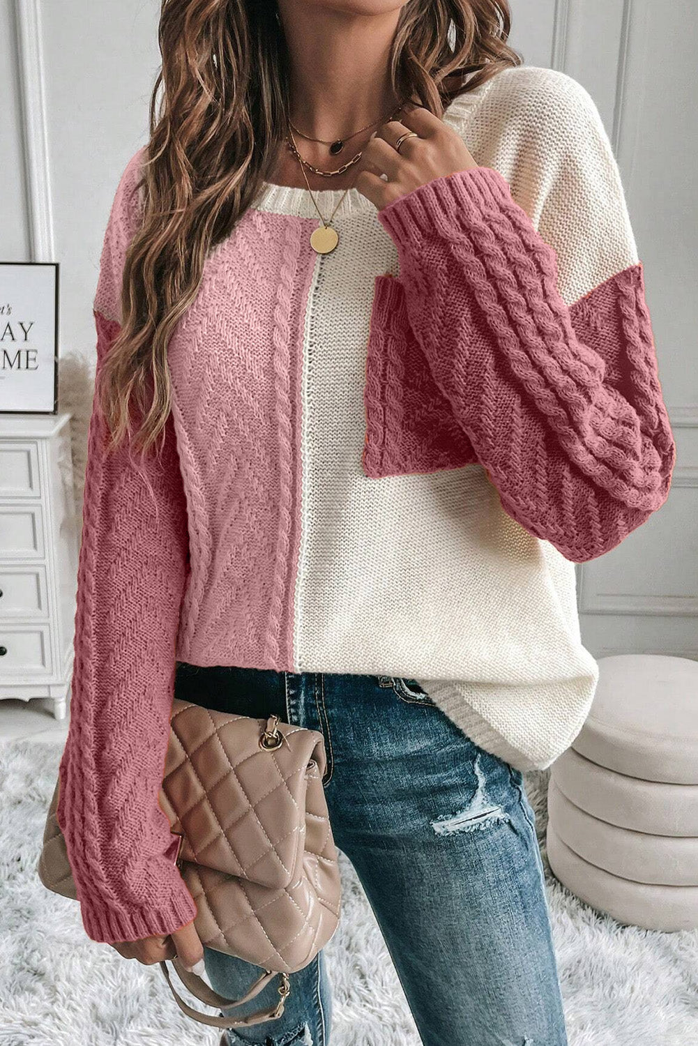 Pocketed Color Block Sweater