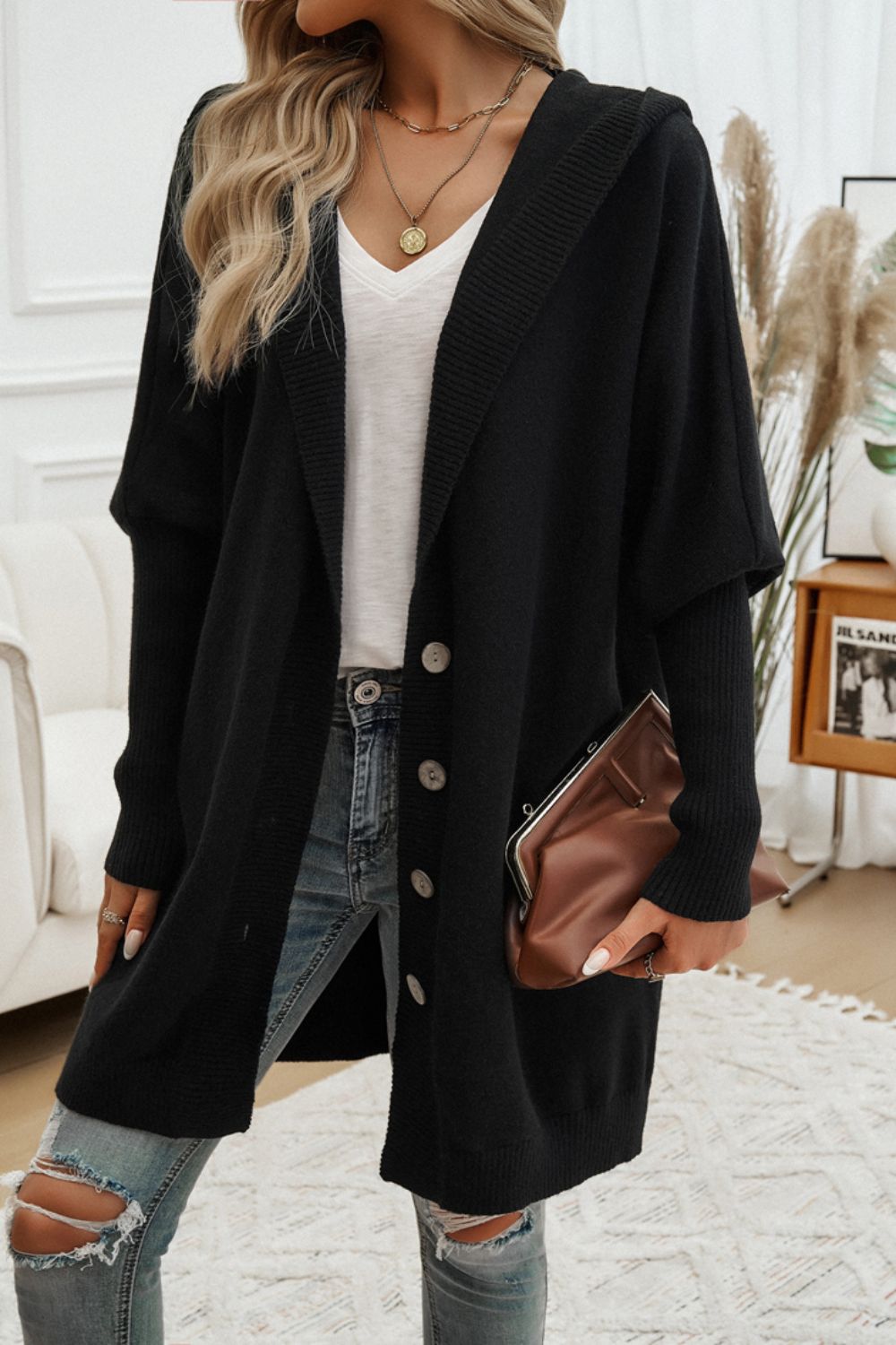 Button Up Hooded Cardigan