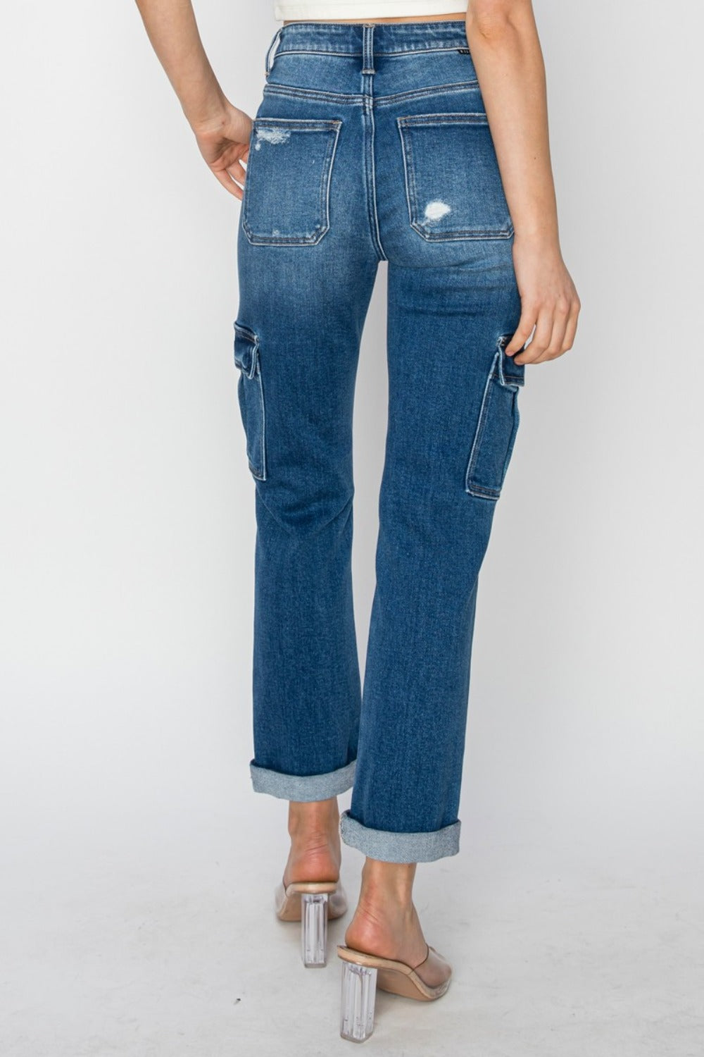 Risen Cargo Ankle Roll Up Straight Jeans