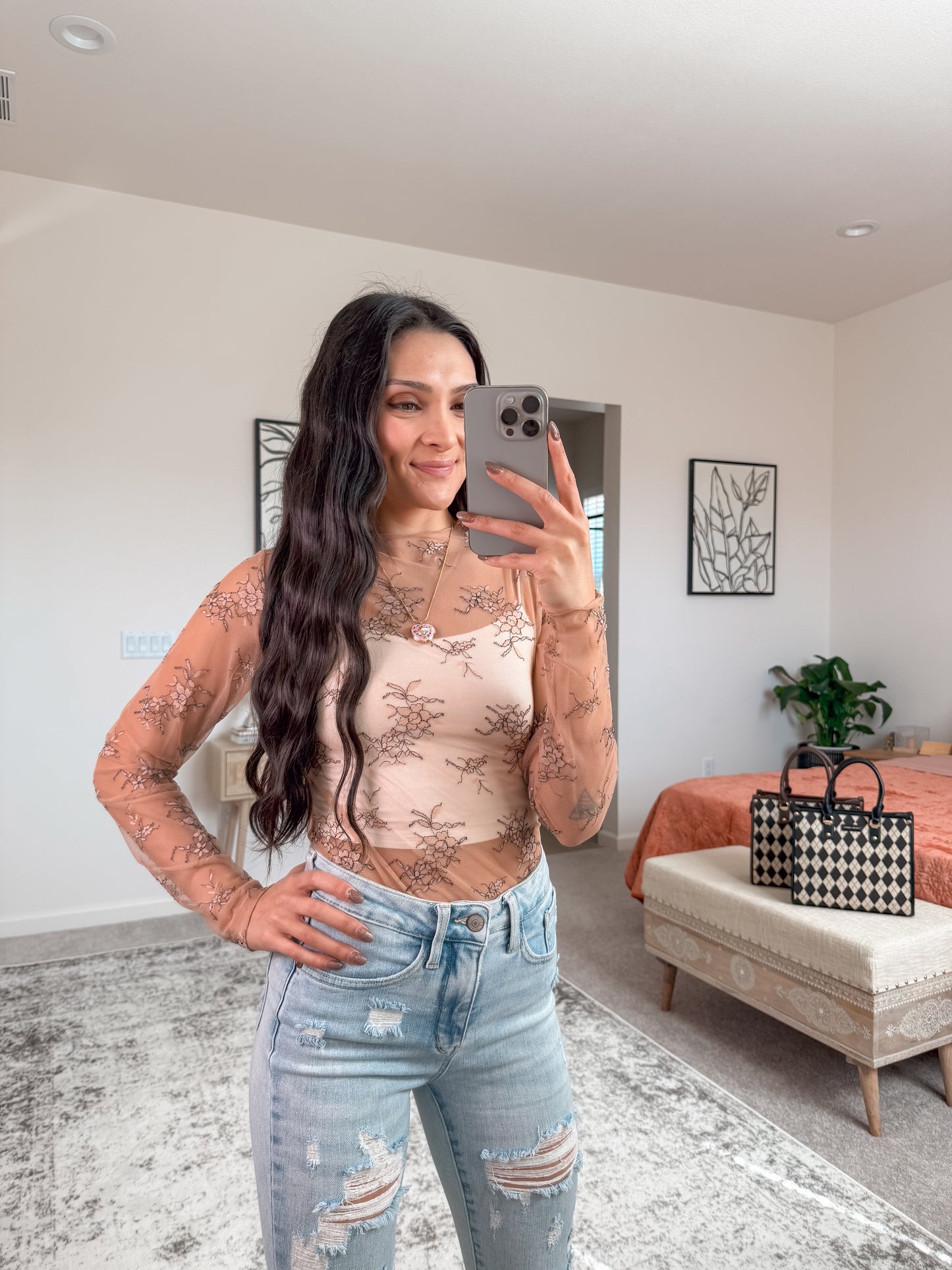 Floral Embroidery Mesh Top