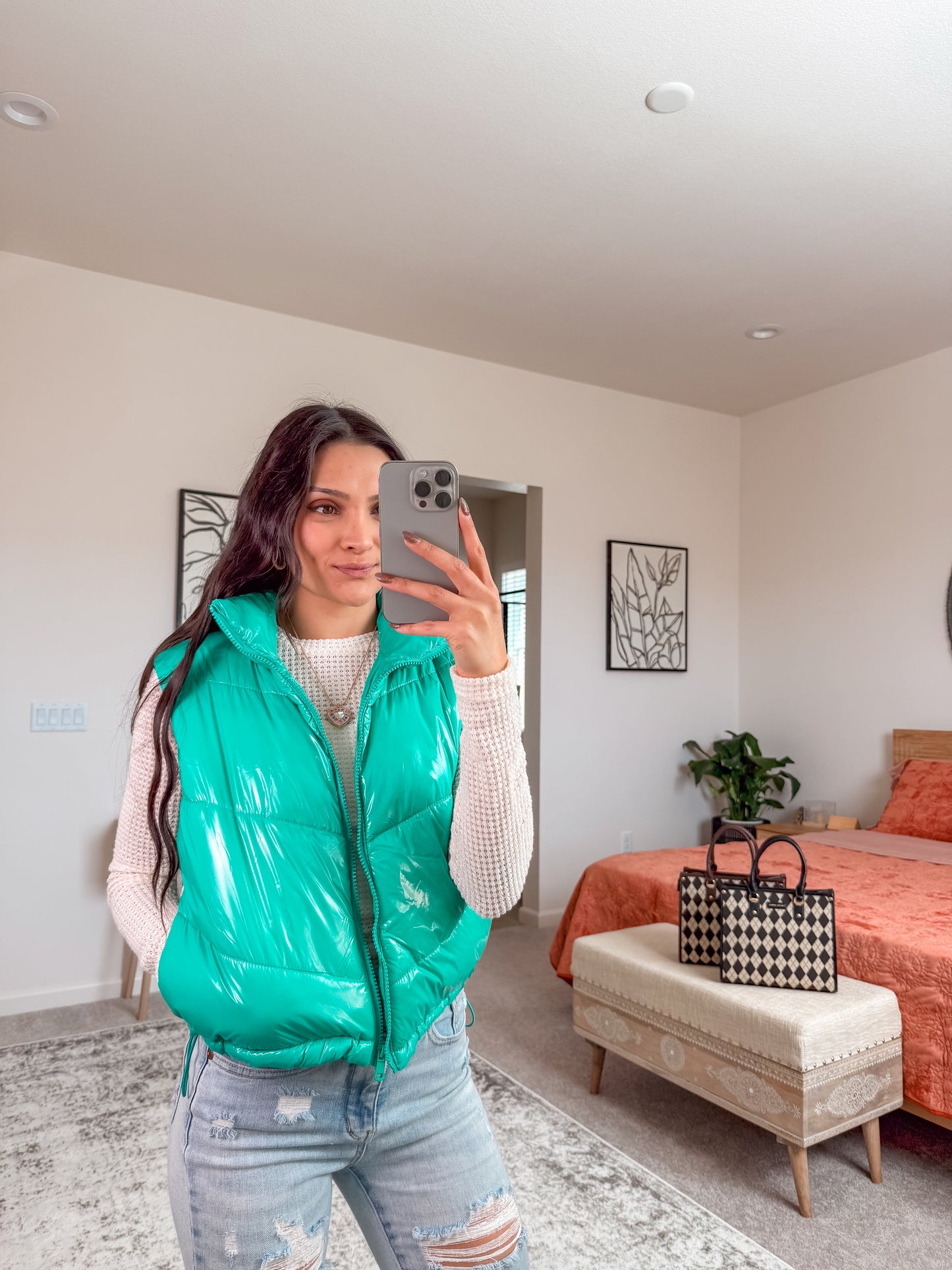 Teal Shiny Quilted Vest
