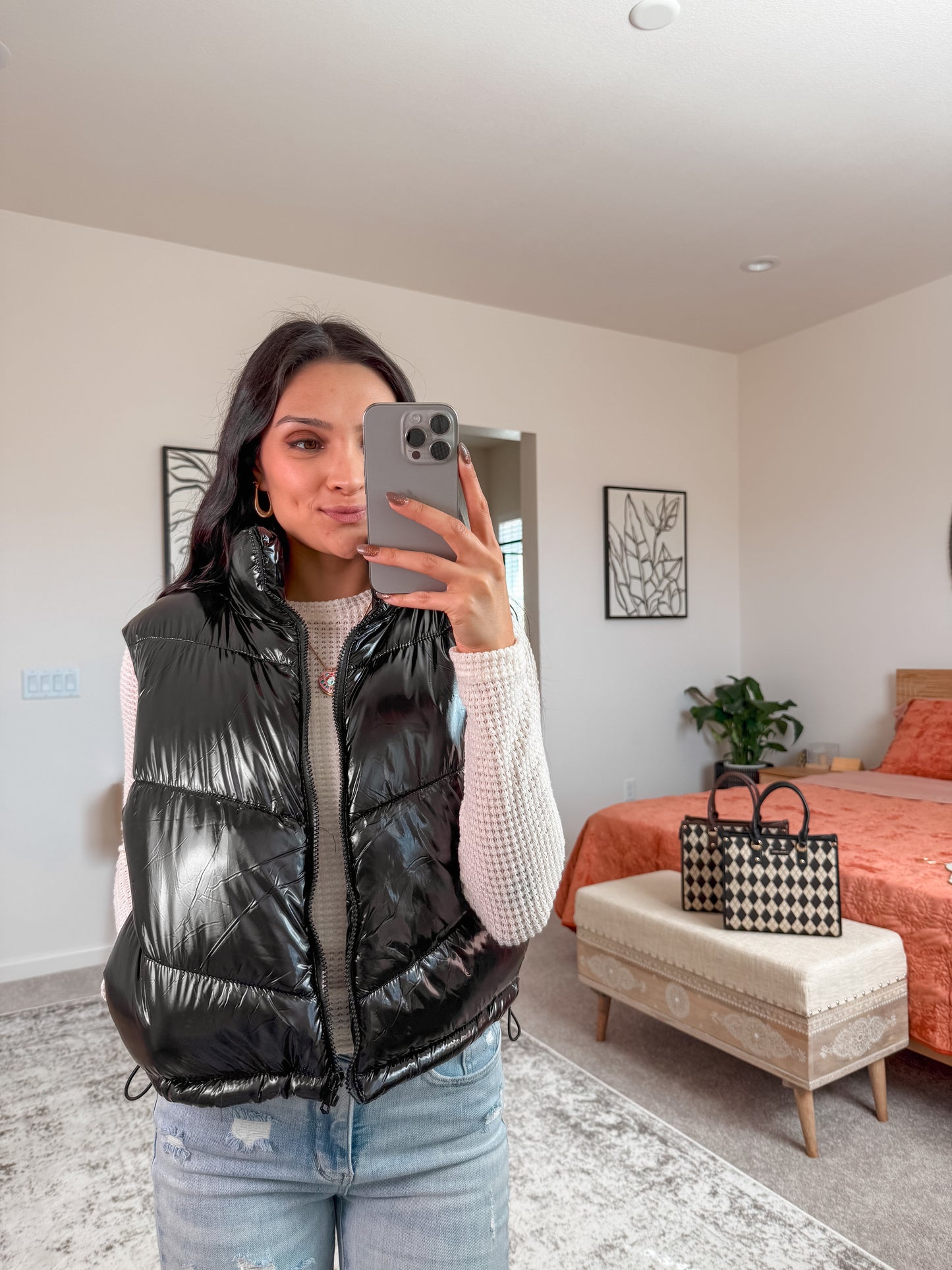 Black Shiny Quilted Vest