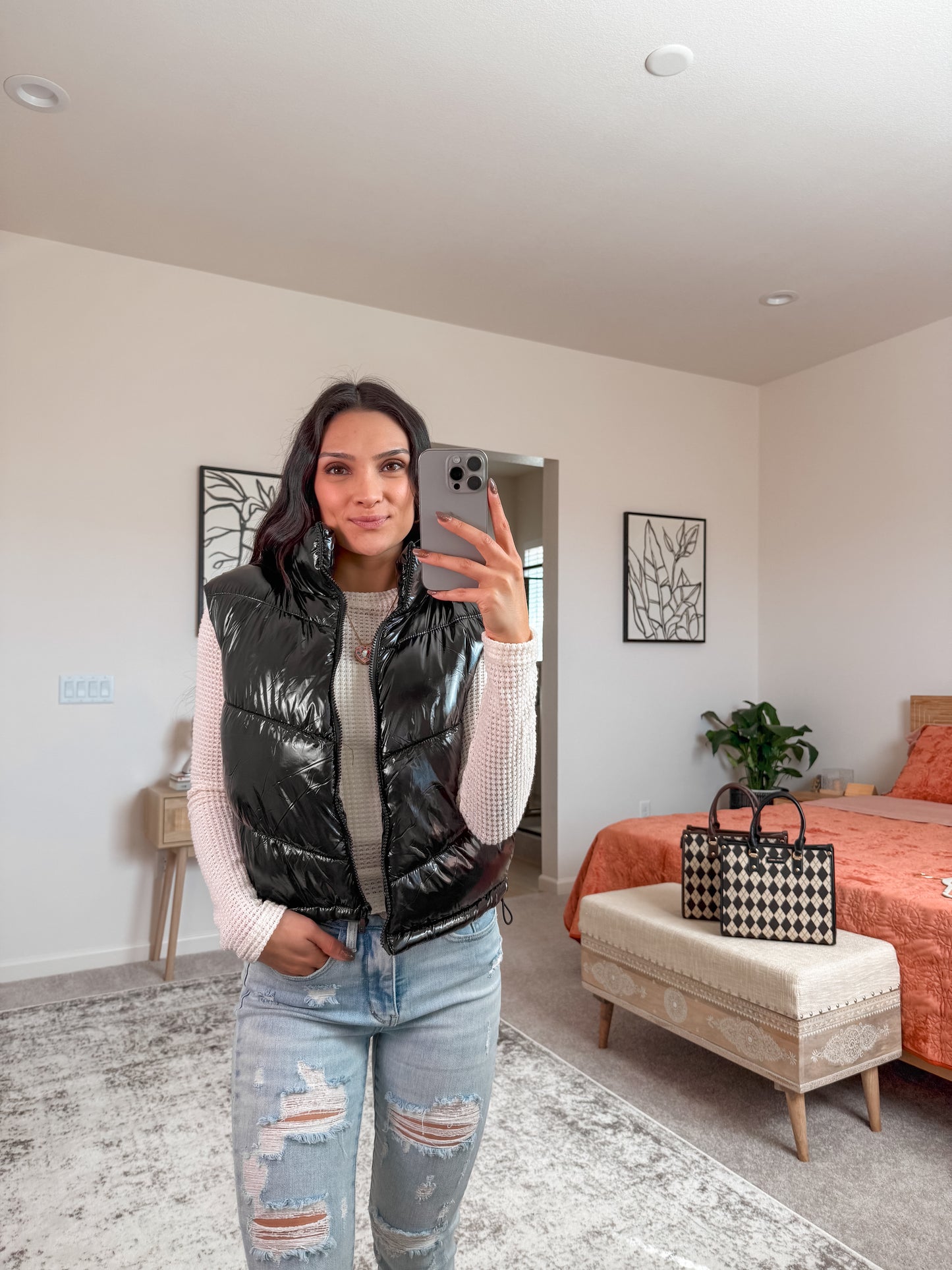 Black Shiny Quilted Vest