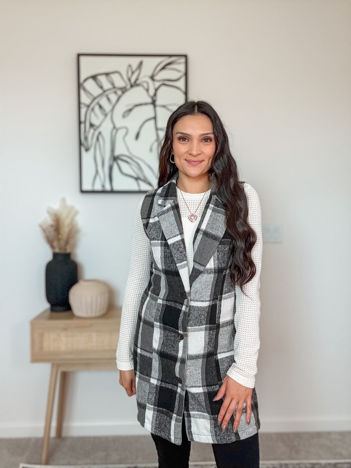 Honey Plaid Long Vest