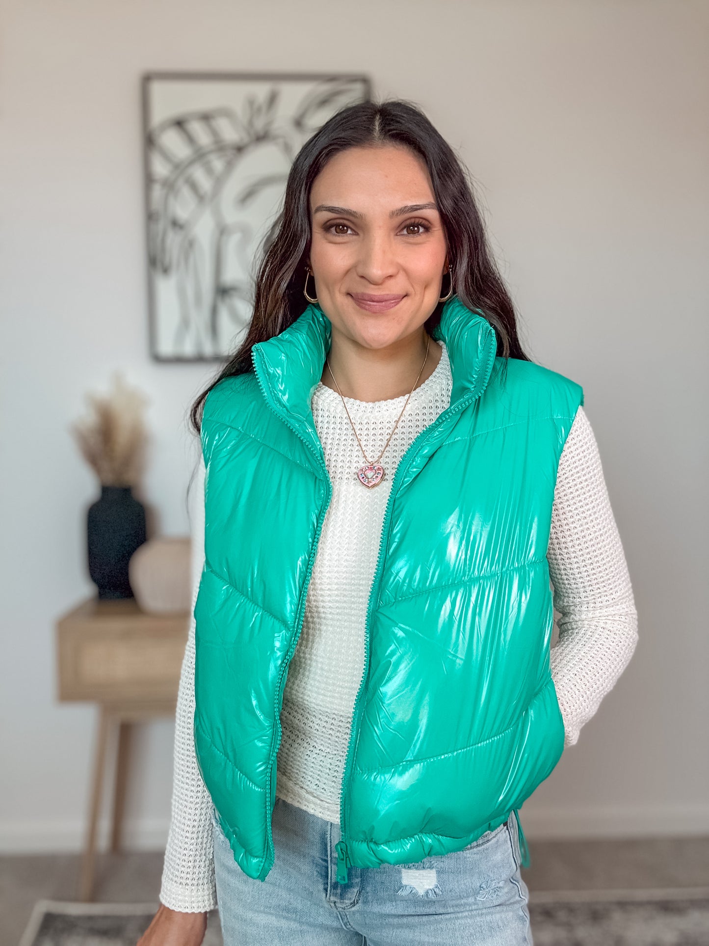 Teal Shiny Quilted Vest