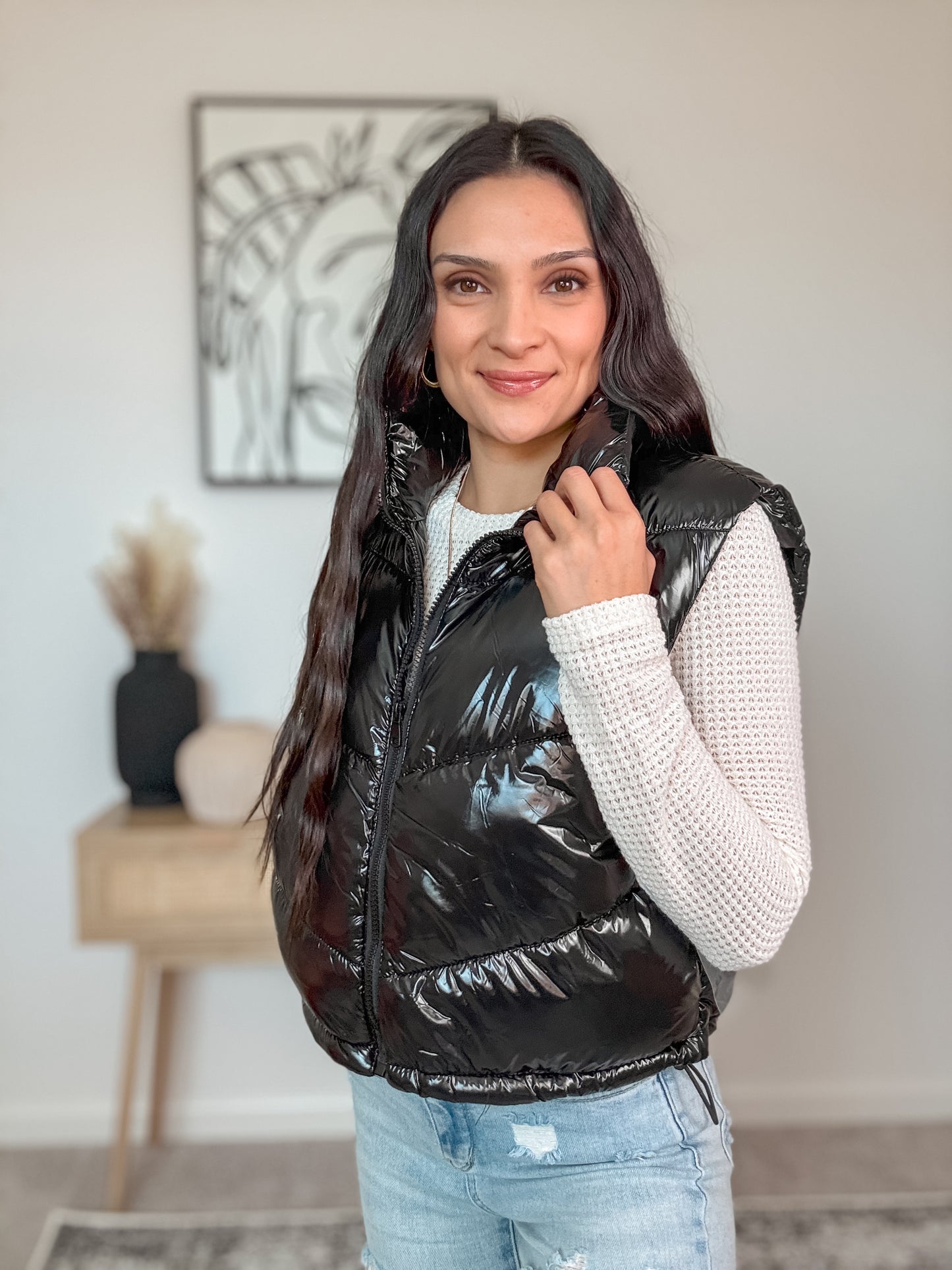 Black Shiny Quilted Vest