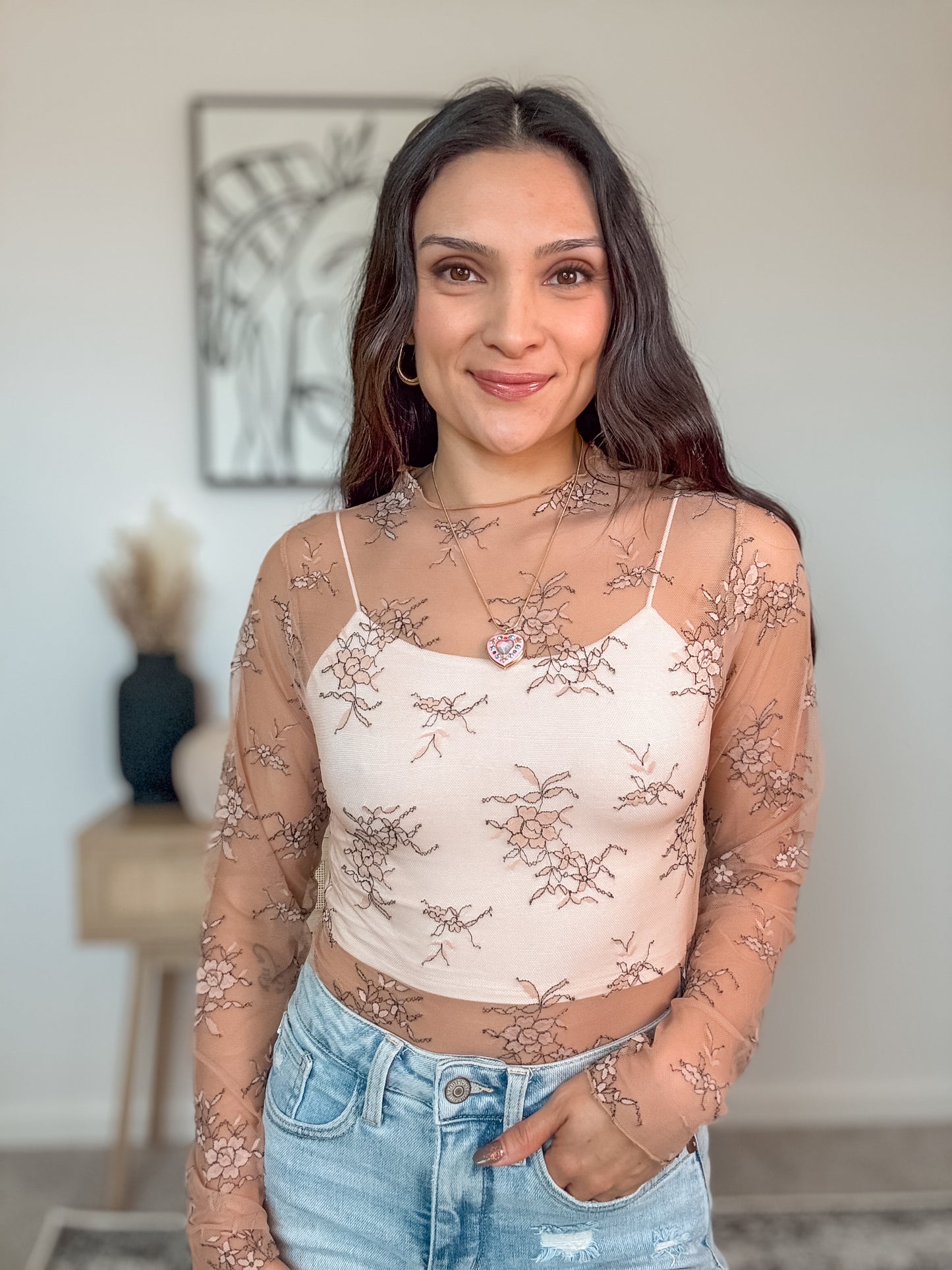 Floral Embroidery Mesh Top