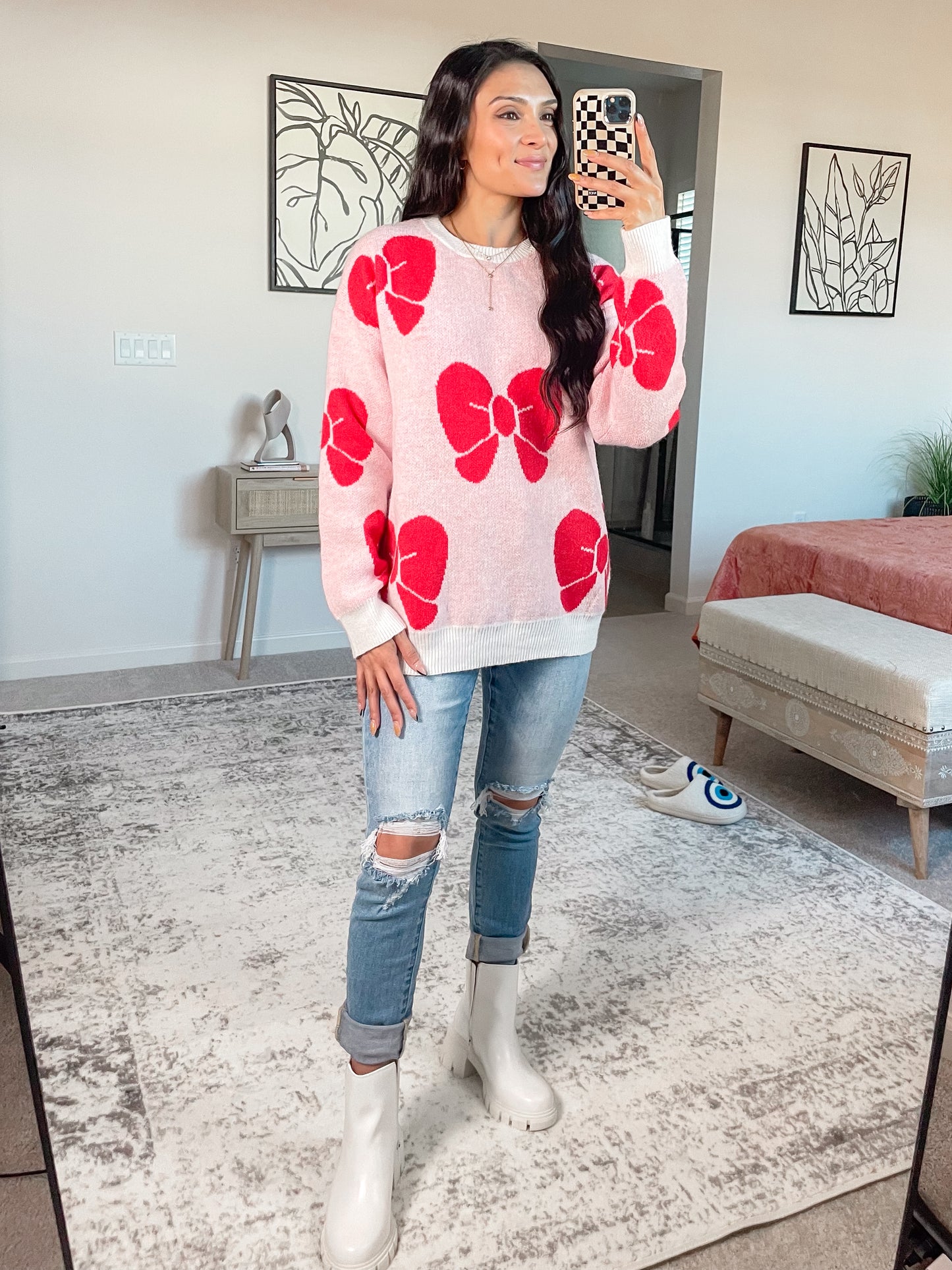Hello Bow Pattern Sweater