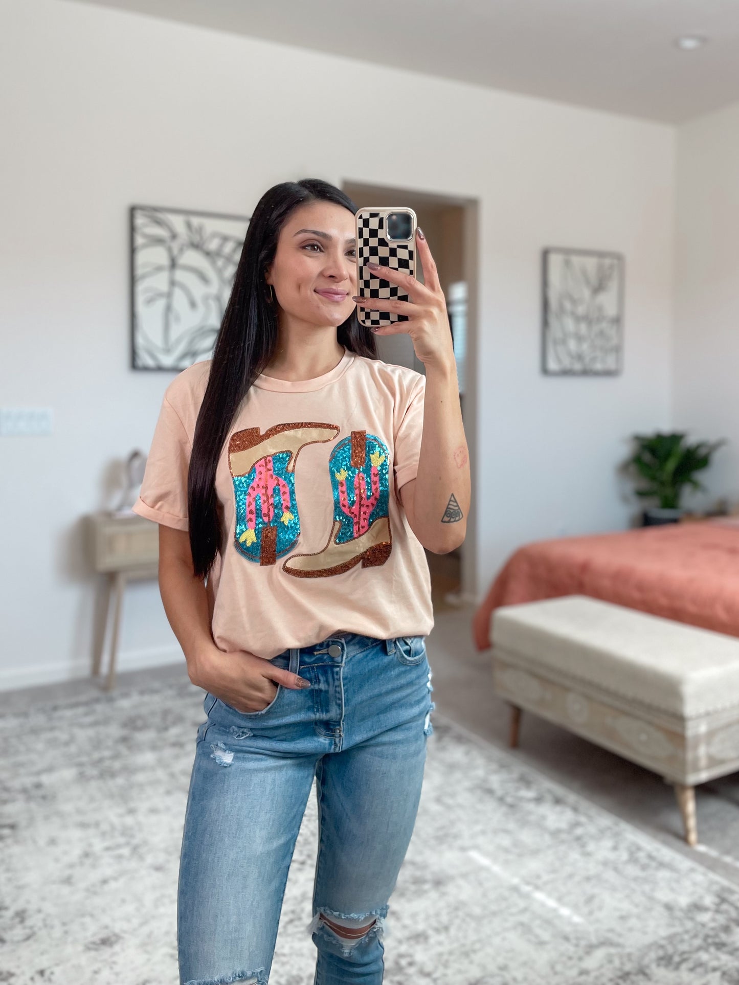 Sequin Western Boots Graphic Tee