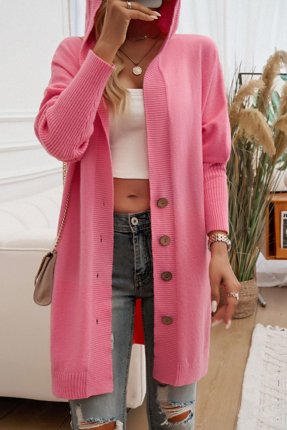 Button Up Hooded Cardigan