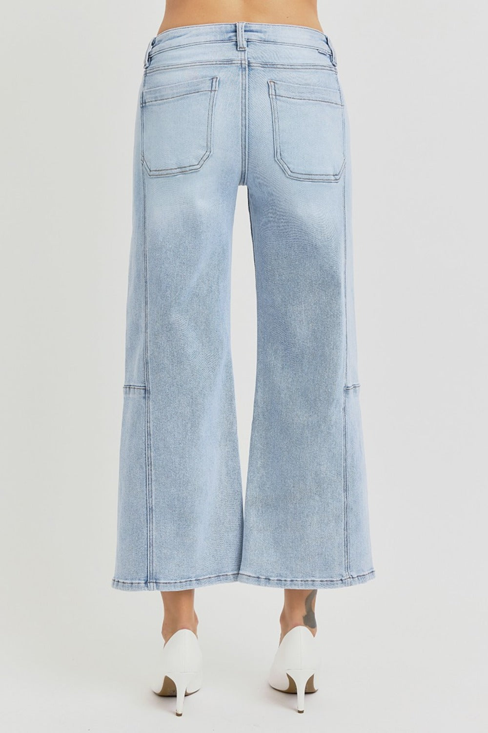 Risen Seamed Detail Wide Leg Crop Jeans