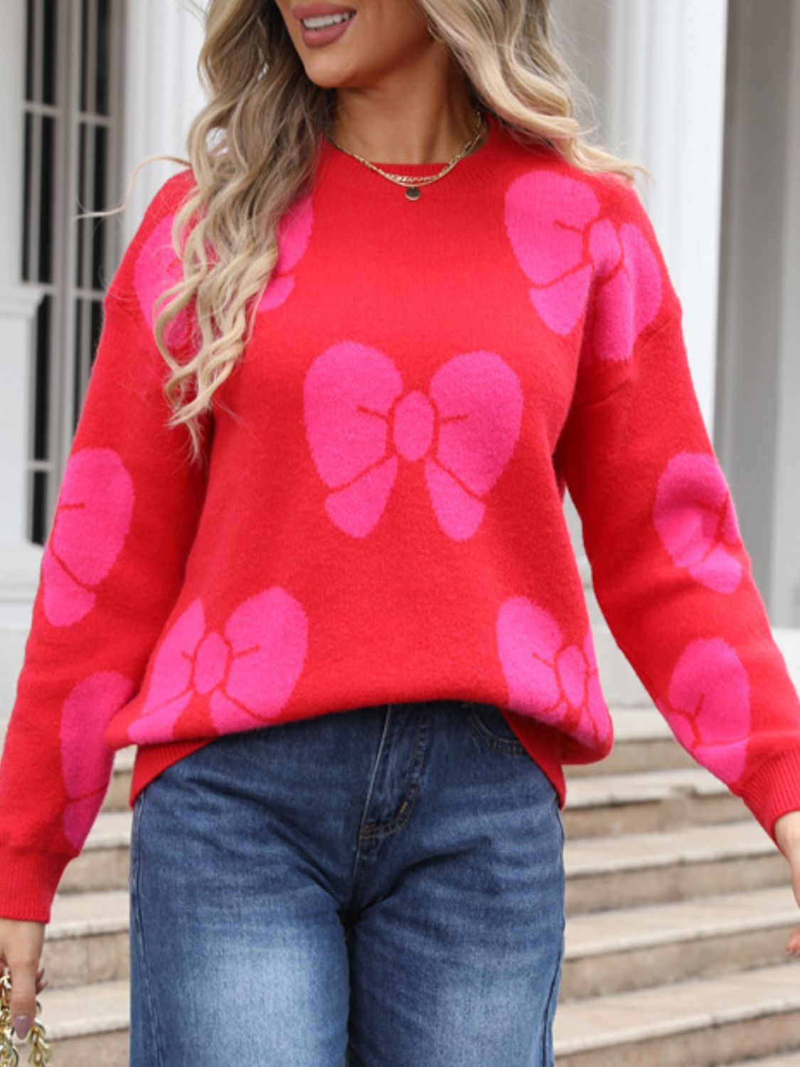 Hello Bow Pattern Sweater