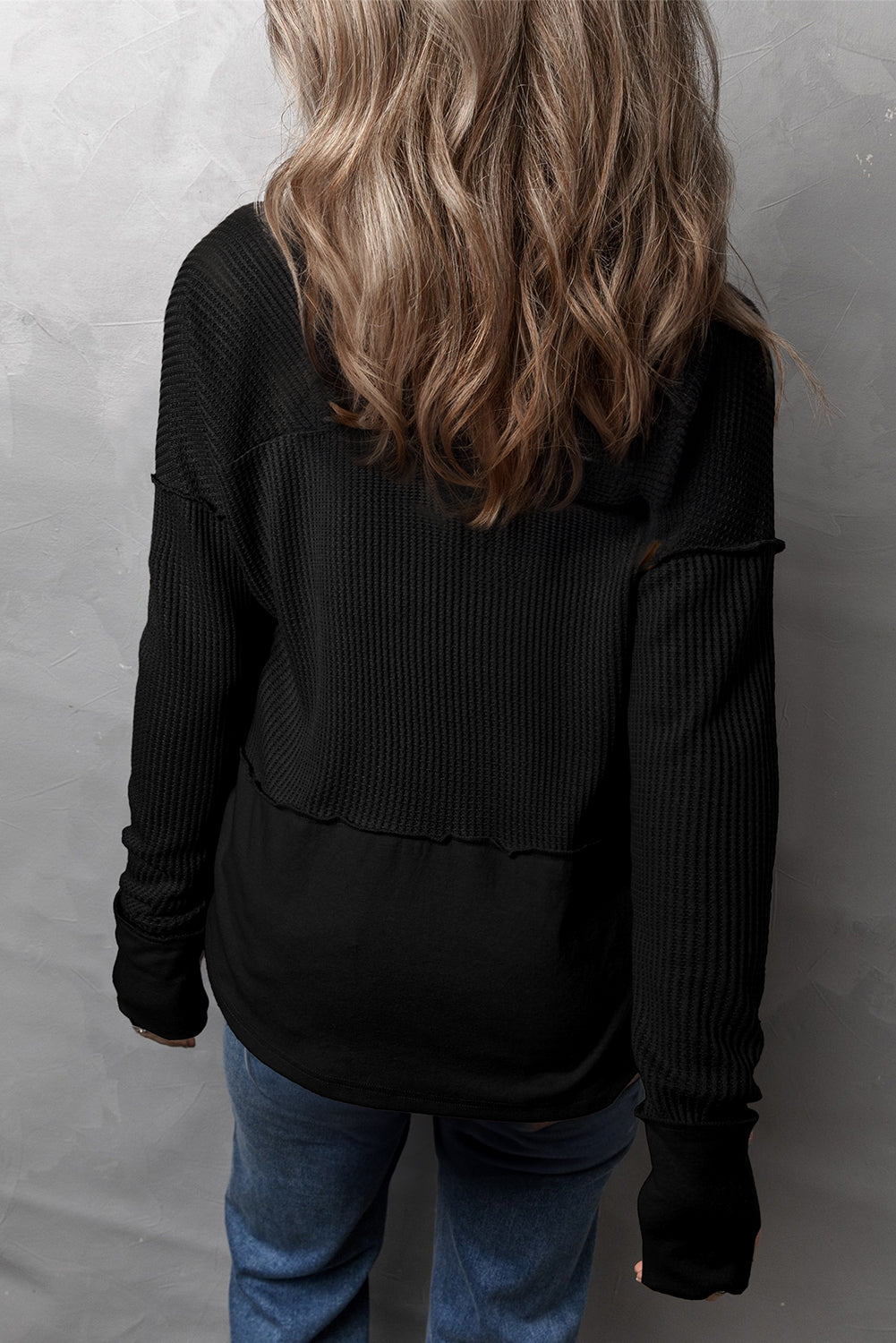 Waffle-Knit Long Sleeve Top