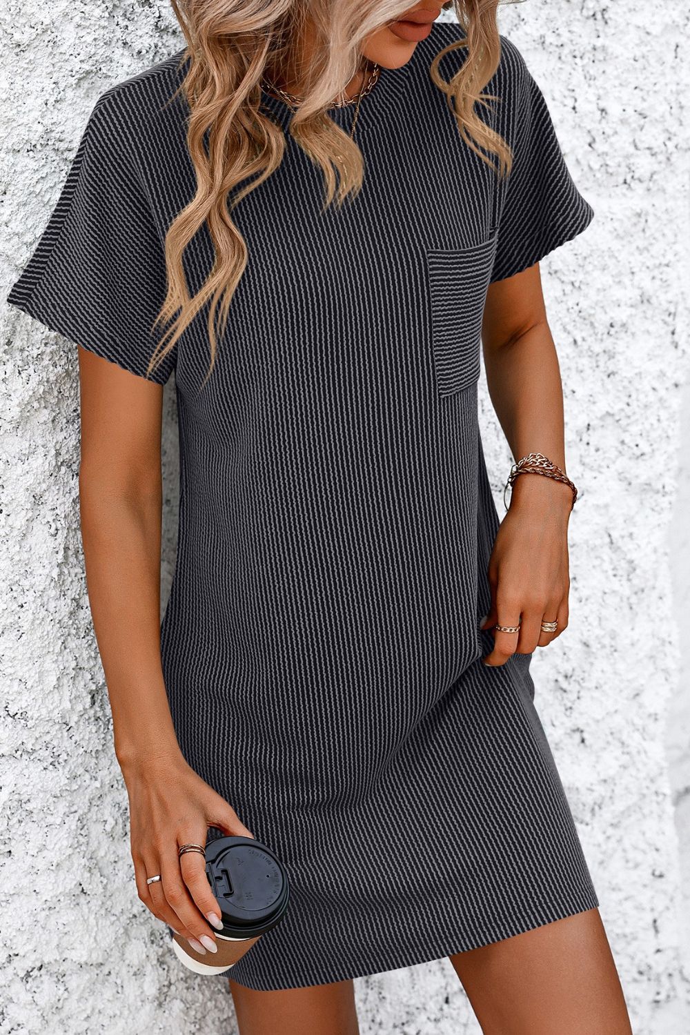 Ribbed Striped Mini Tee Dress