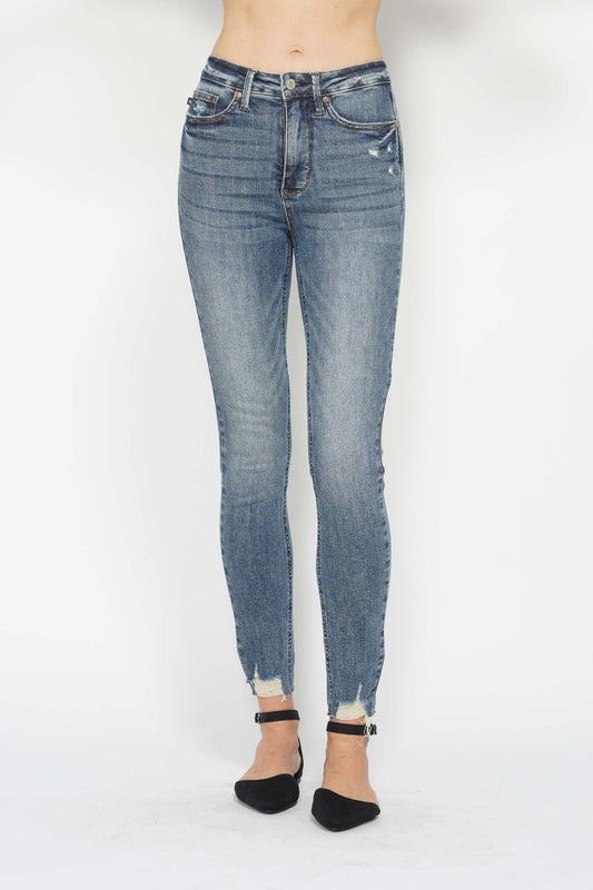 Judy Blue Tummy Control Vintage Wash Hem Destroy Skinny Jeans