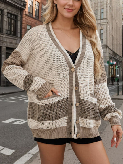 Contrast Button Up Cardigan