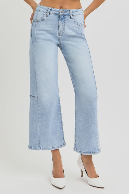 Risen Seamed Detail Wide Leg Crop Jeans