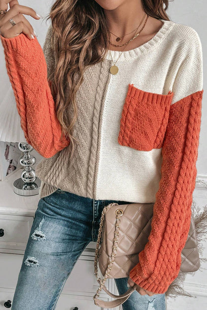 Pocketed Color Block Sweater