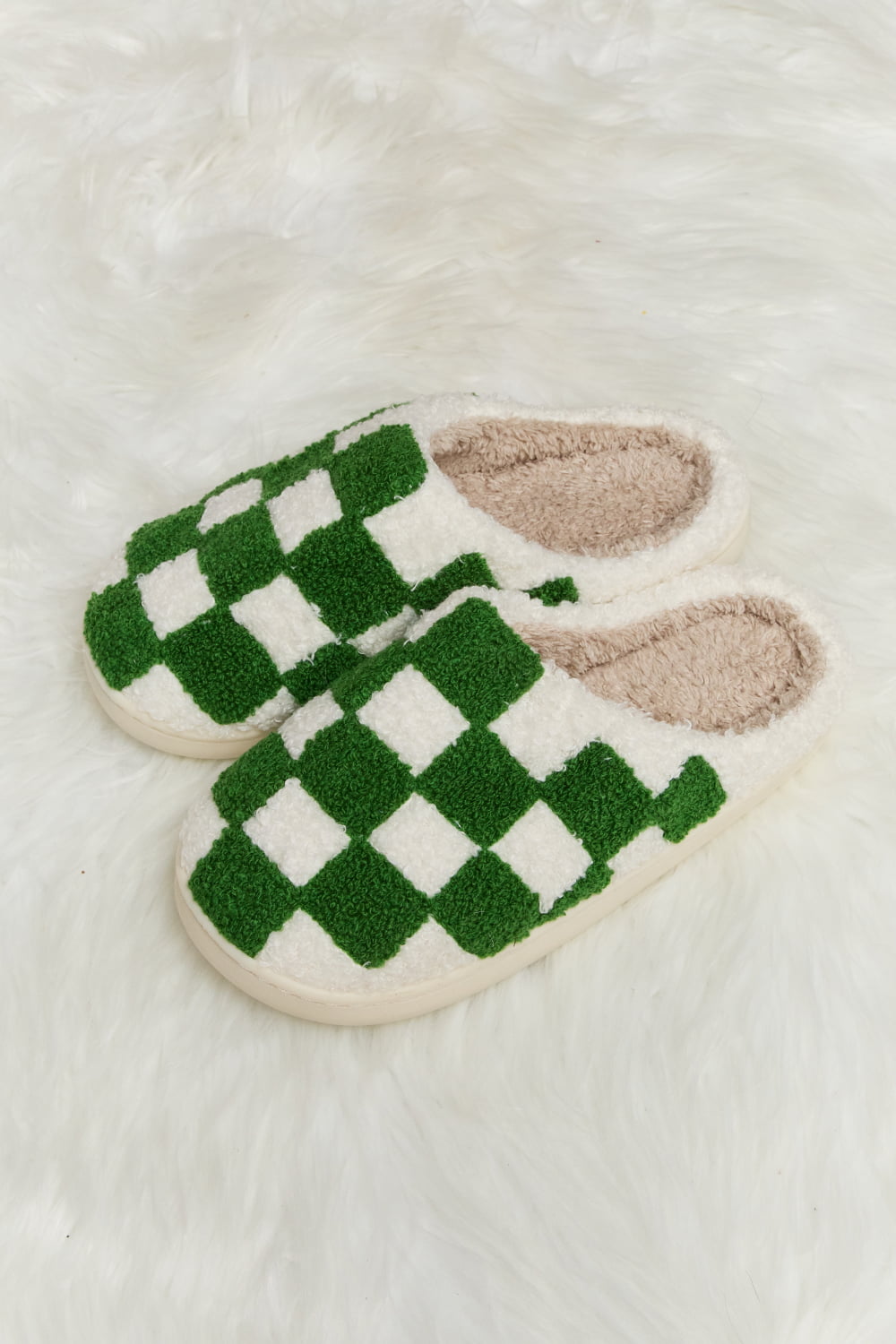 Checkered Print Plush Slippers