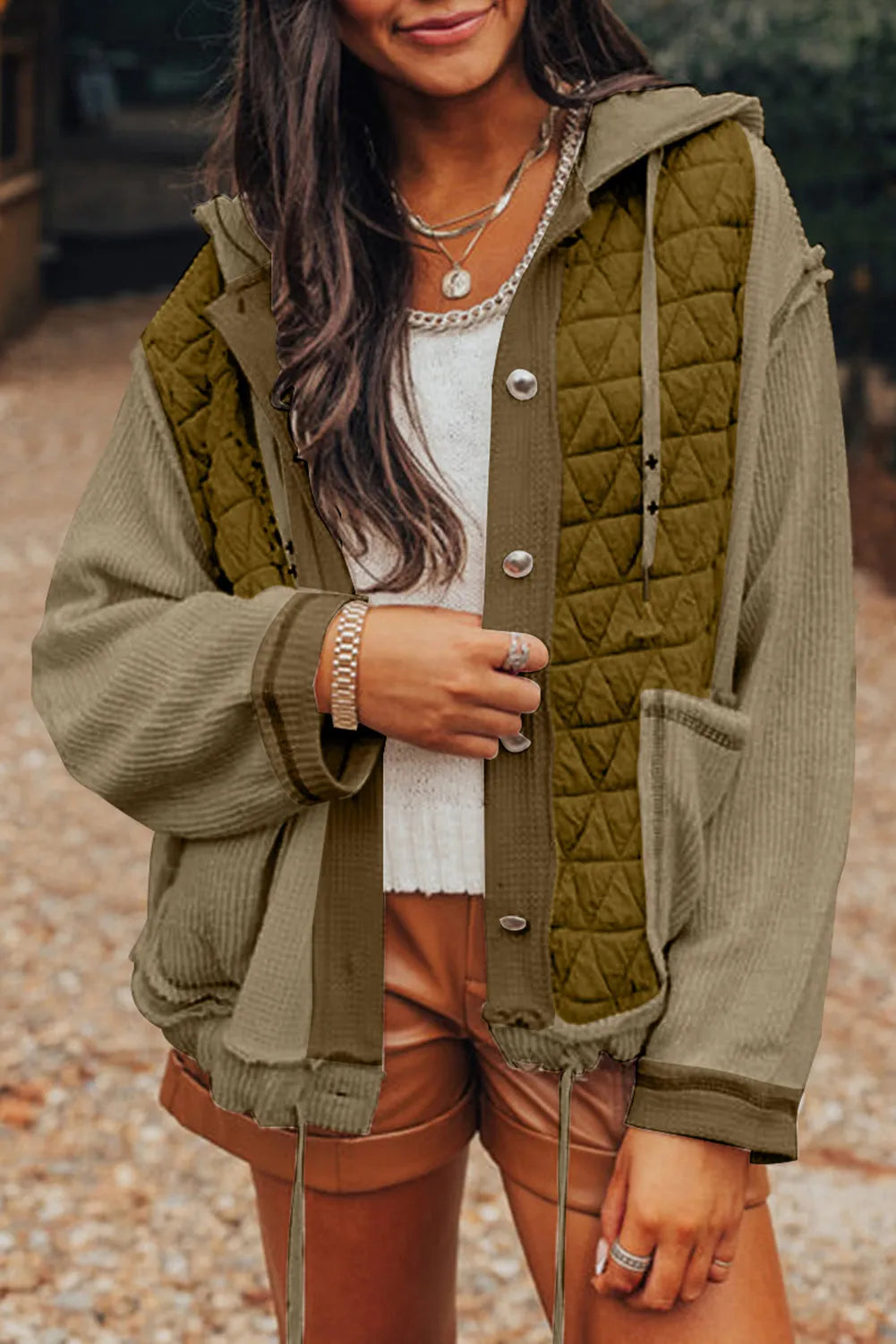 Drawstring Color Block Jacket