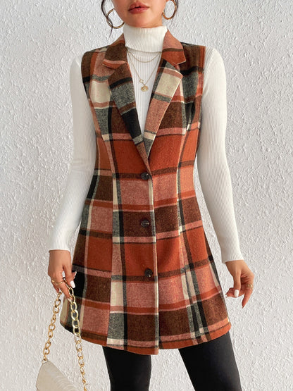 Honey Plaid Long Vest