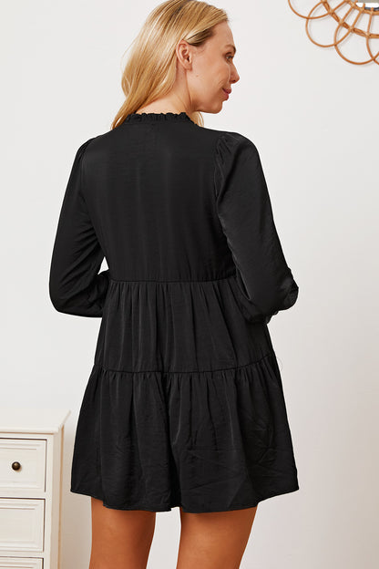 Ruffled Button Up Long Sleeve Dress