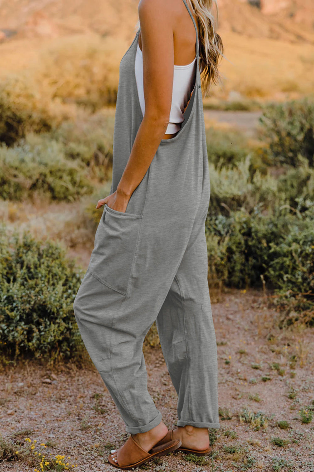 Sleeveless V-Neck Pocketed Jumpsuit