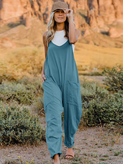 Sleeveless V-Neck Pocketed Jumpsuit