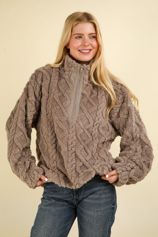 Fuzzy Fleece Cable Pullover