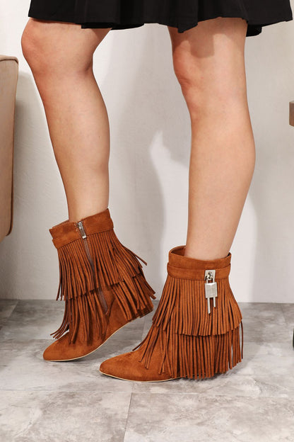 Caramel Tassel Wedge Ankle Booties