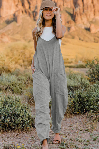 Sleeveless V-Neck Pocketed Jumpsuit