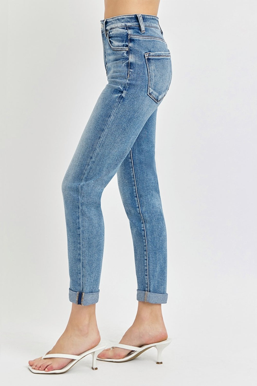 Risen High Rise Cropped Roll Up Jeans